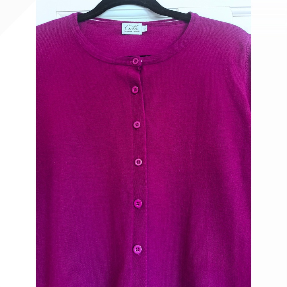 Cielo Cardigan Sweater Pink Magenta Sz L Soft Knit Y2K Preppy Minimalist Classic